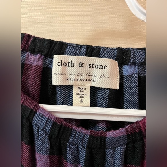 ⚫️ BOGO Anthropology Cloth and Stone size small plaid flowy off the shoulder - Picture 2 of 5